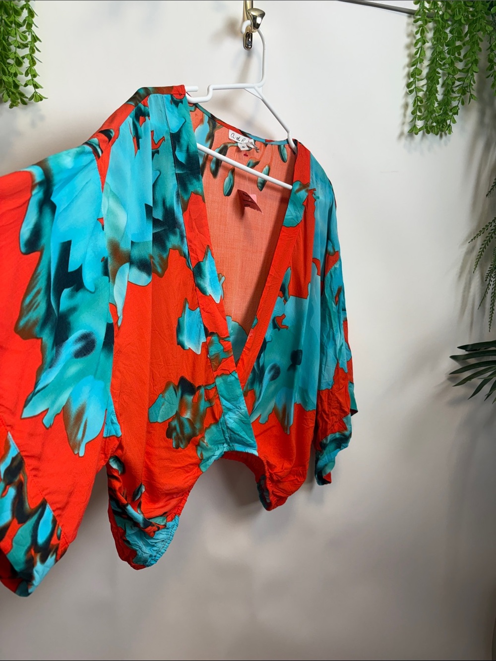On The Road Red & Teal Floral V-Neck Blouse